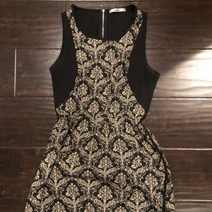 Papaya printed black and champagne color dress